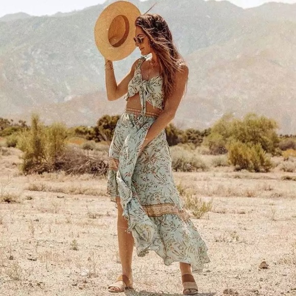 SOLD OUT Turquoise Fields Boho Ruffle Hi Low Maxi Skirt - Picture 3 of 10